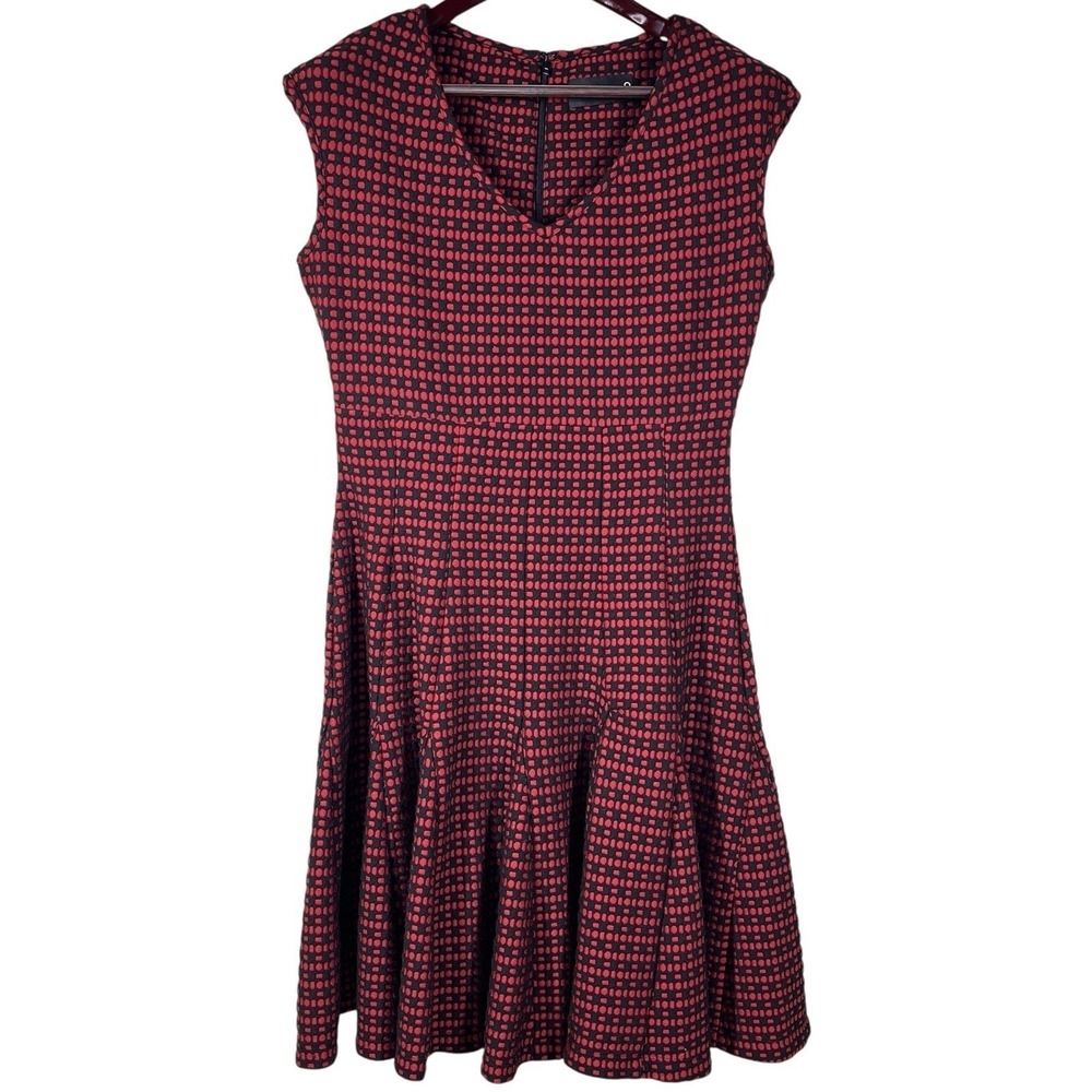 Mes Amies Pleated Flare Dress Womens 8 Red Black Sleeveless V-Neck Whimsygoth